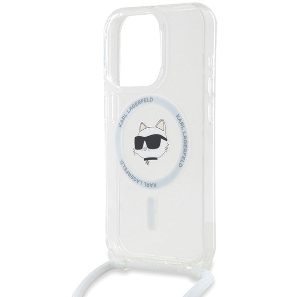 Ovitek MagSafe za Apple iPhone 14 Pro, Karl Lagerfeld, IML Crossbody Choupette's Head with Strap, Prozoren