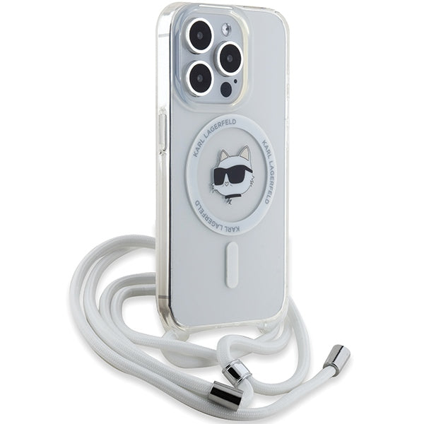 Ovitek MagSafe za Apple iPhone 14 Pro, Karl Lagerfeld, IML Crossbody Choupette's Head with Strap, Prozoren