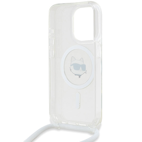 Ovitek MagSafe za Apple iPhone 14 Pro, Karl Lagerfeld, IML Crossbody Choupette's Head with Strap, Prozoren