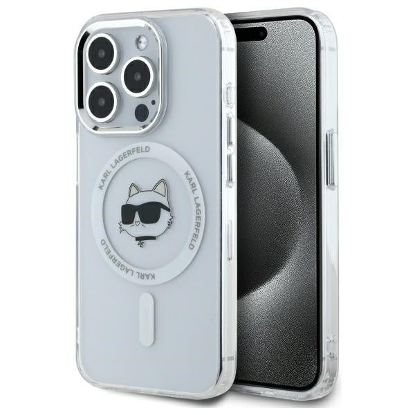 Ovitek MagSafe za Apple iPhone 14 Pro, Karl Lagerfeld, IML Metal Choupette's Head, Bela