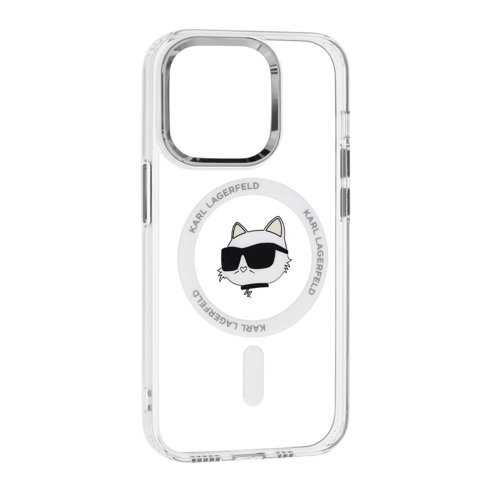 Ovitek MagSafe za Apple iPhone 14 Pro, Karl Lagerfeld, IML Metal Choupette's Head, Bela