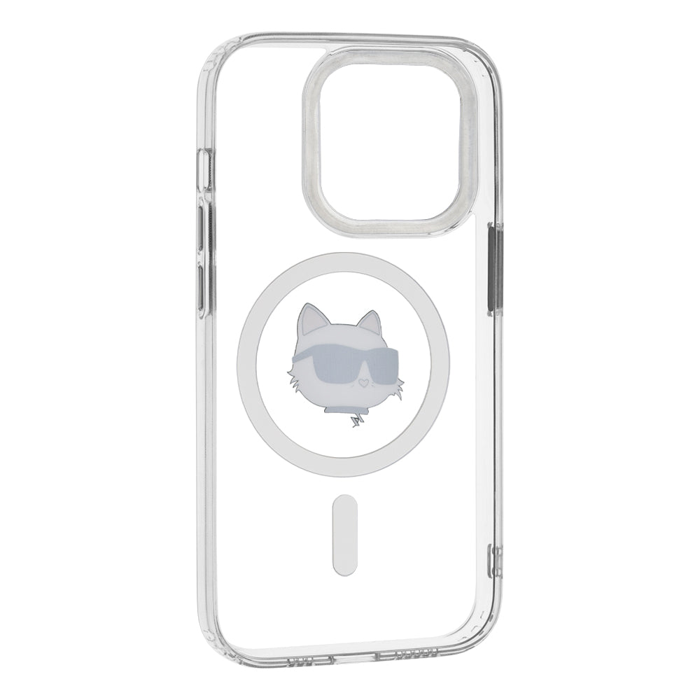 Ovitek MagSafe za Apple iPhone 14 Pro, Karl Lagerfeld, IML Metal Choupette's Head, Bela