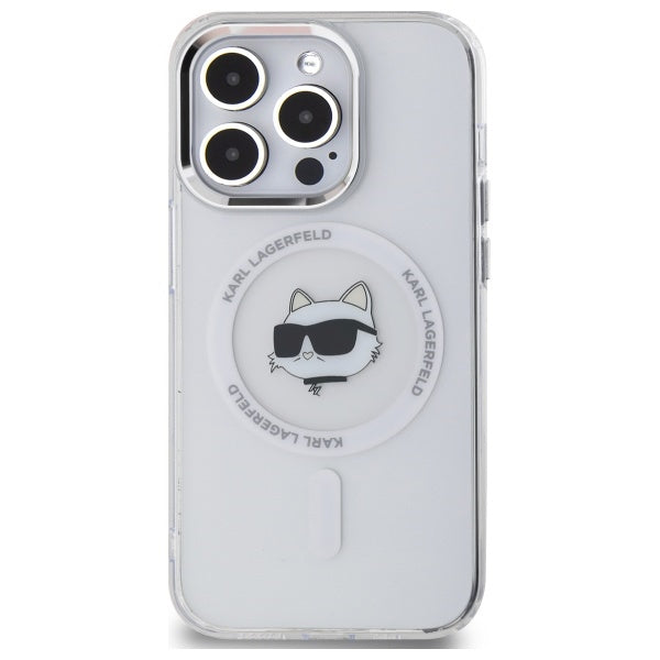 Ovitek MagSafe za Apple iPhone 14 Pro, Karl Lagerfeld, IML Metal Choupette's Head, Bela