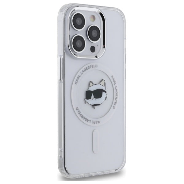Ovitek MagSafe za Apple iPhone 14 Pro, Karl Lagerfeld, IML Metal Choupette's Head, Bela