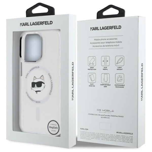 Ovitek MagSafe za Apple iPhone 14 Pro, Karl Lagerfeld, IML Metal Choupette's Head, Bela
