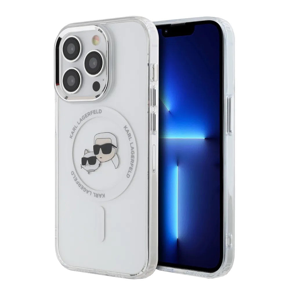 Ovitek MagSafe za Apple iPhone 14 Pro, Karl Lagerfeld, IML Metal Karl & Choupette's Heads, Bela