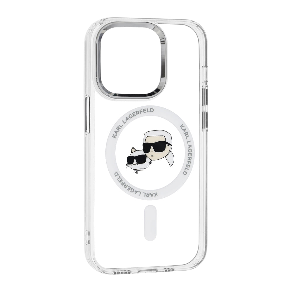 Ovitek MagSafe za Apple iPhone 14 Pro, Karl Lagerfeld, IML Metal Karl & Choupette's Heads, Bela