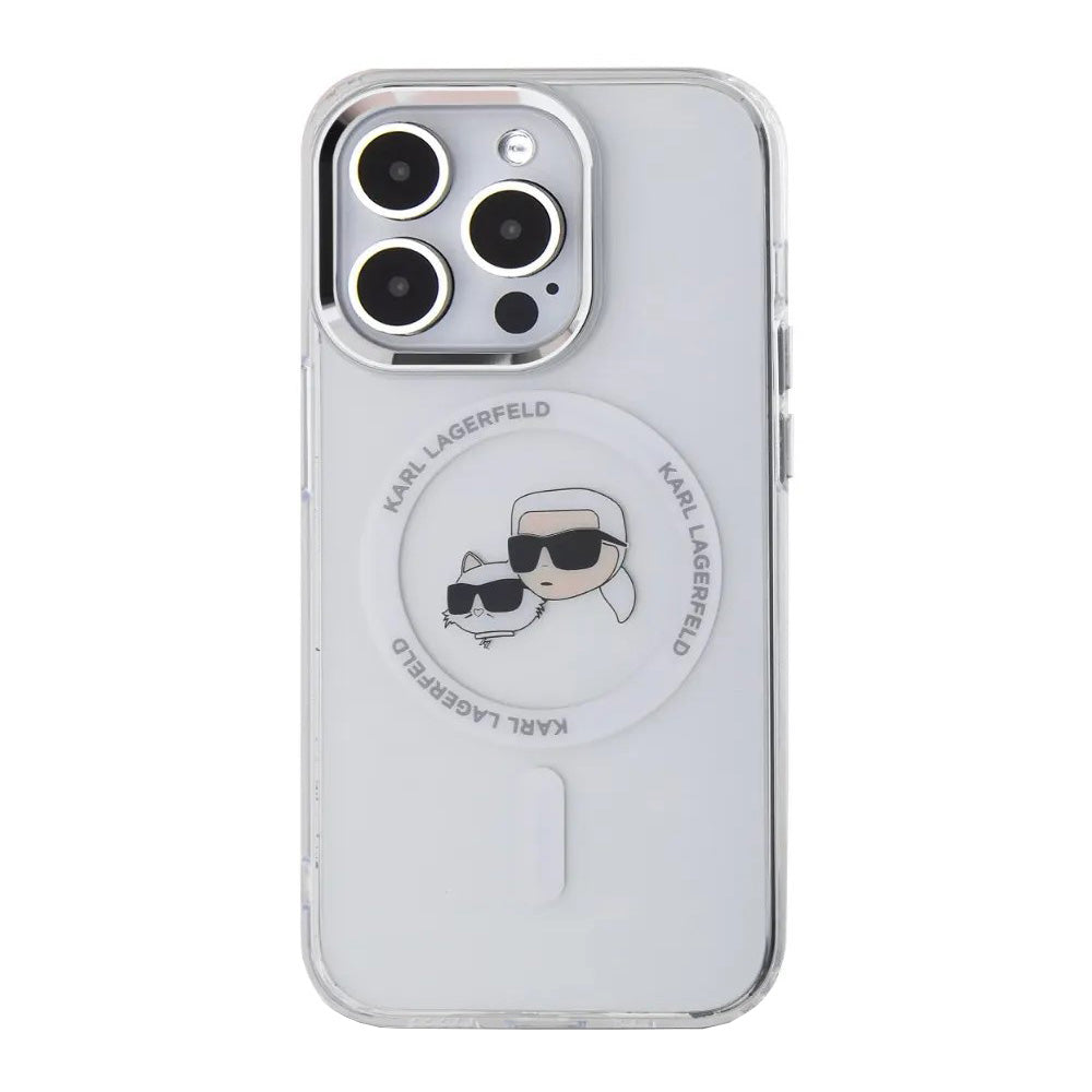Ovitek MagSafe za Apple iPhone 14 Pro, Karl Lagerfeld, IML Metal Karl & Choupette's Heads, Bela
