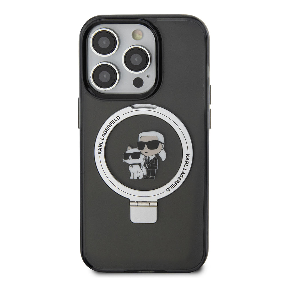 Ovitek MagSafe za Apple iPhone 14 Pro, Karl Lagerfeld, Ring Stand Karl & Choupette, Črna