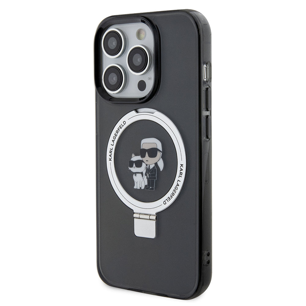 Ovitek MagSafe za Apple iPhone 14 Pro, Karl Lagerfeld, Ring Stand Karl & Choupette, Črna