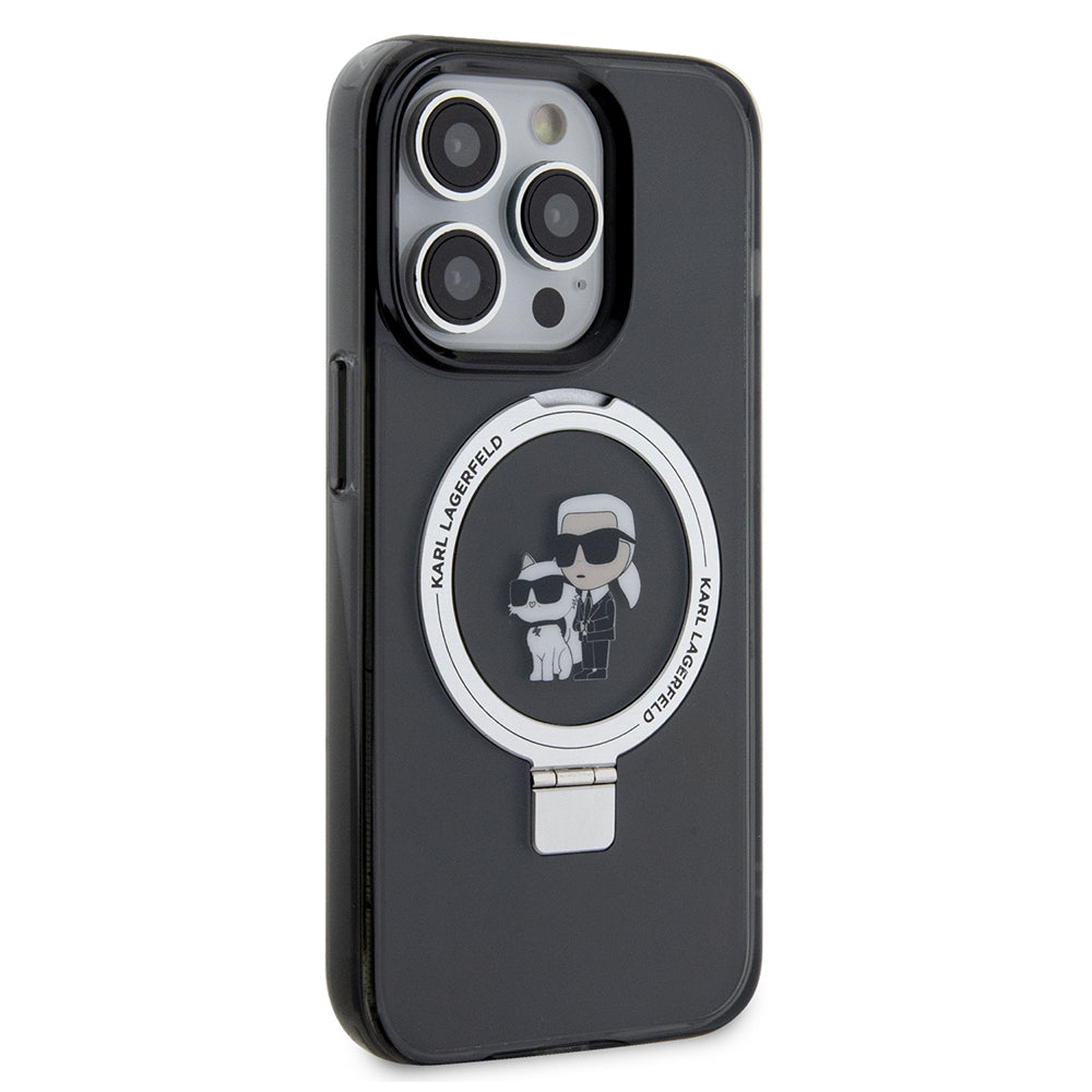 Ovitek MagSafe za Apple iPhone 14 Pro, Karl Lagerfeld, Ring Stand Karl & Choupette, Črna