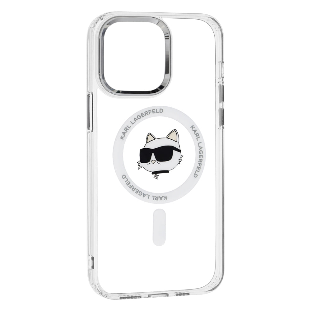 Ovitek MagSafe za Apple iPhone 14 Pro Max, Karl Lagerfeld, IML Metal Choupette's Head, Bela