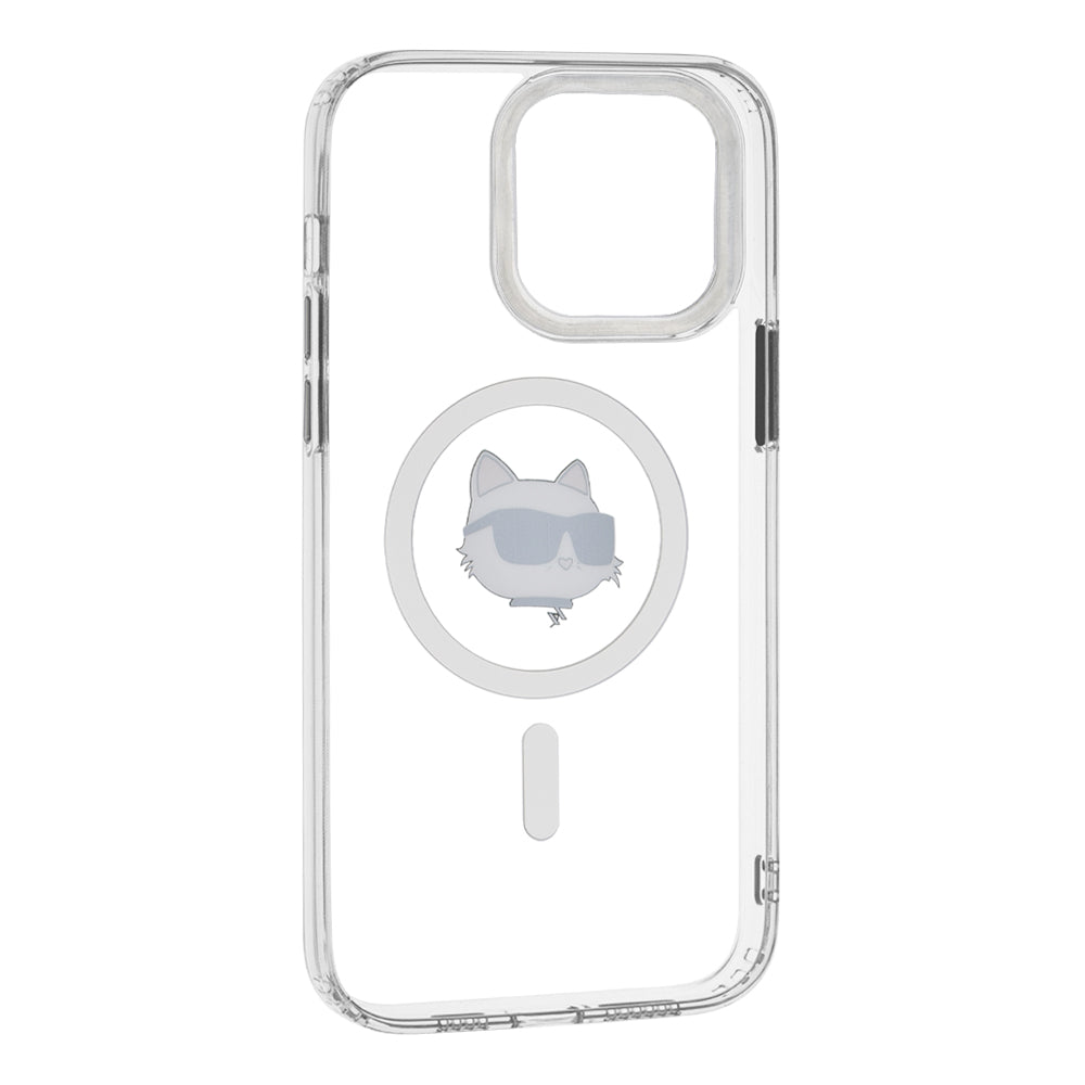 Ovitek MagSafe za Apple iPhone 14 Pro Max, Karl Lagerfeld, IML Metal Choupette's Head, Bela