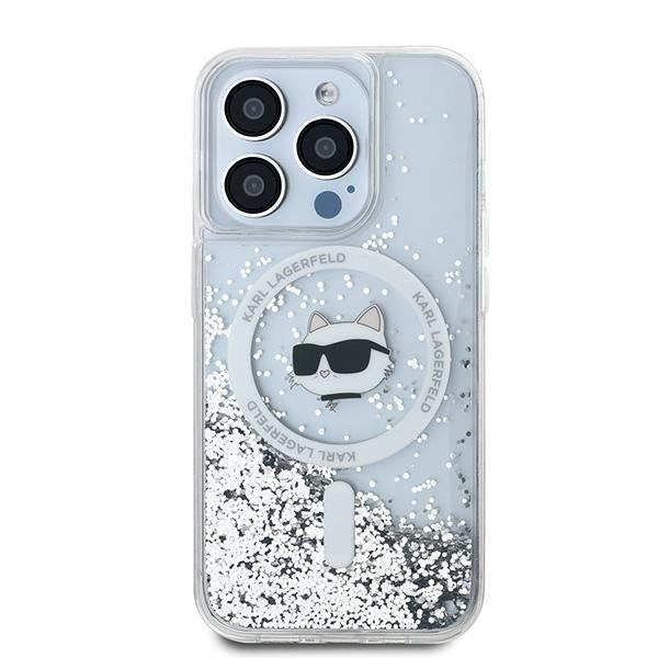 Ovitek MagSafe za Apple iPhone 14 Pro Max, Karl Lagerfeld, Liquid Glitter Choupette's Head, Prozoren