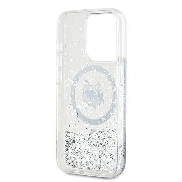 Ovitek MagSafe za Apple iPhone 14 Pro Max, Karl Lagerfeld, Liquid Glitter Choupette's Head, Prozoren