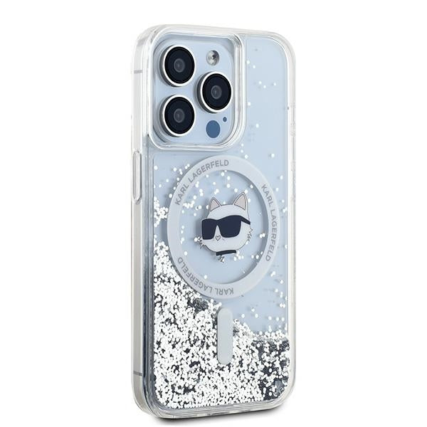 Ovitek MagSafe za Apple iPhone 14 Pro Max, Karl Lagerfeld, Liquid Glitter Choupette's Head, Prozoren