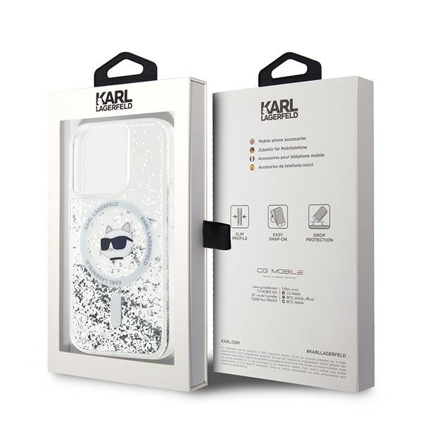 Ovitek MagSafe za Apple iPhone 14 Pro Max, Karl Lagerfeld, Liquid Glitter Choupette's Head, Prozoren