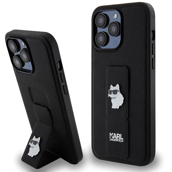Ovitek MagSafe za Apple iPhone 14 Pro Max, Karl Lagerfeld, Saffiano Gripstand Choupette, črn