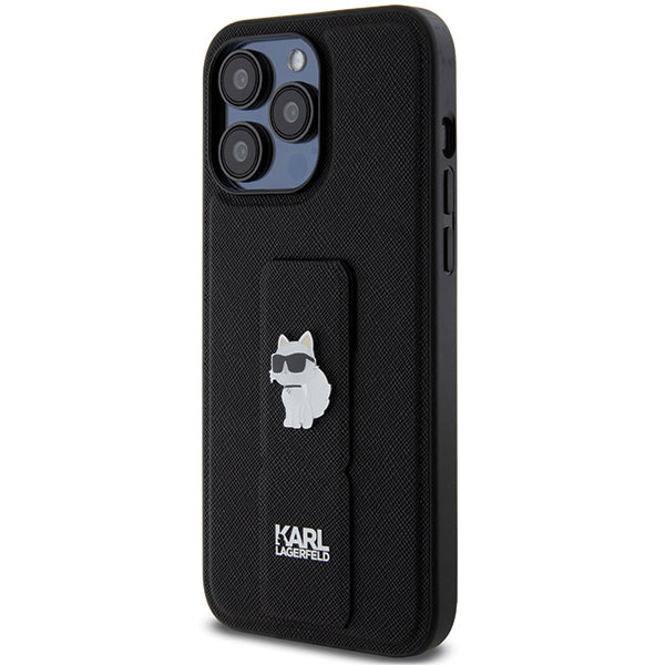 Ovitek MagSafe za Apple iPhone 14 Pro Max, Karl Lagerfeld, Saffiano Gripstand Choupette, črn
