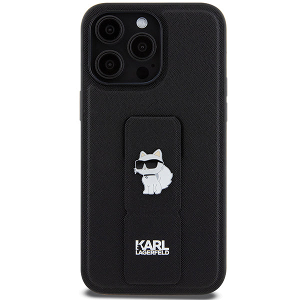 Ovitek MagSafe za Apple iPhone 14 Pro Max, Karl Lagerfeld, Saffiano Gripstand Choupette, črn