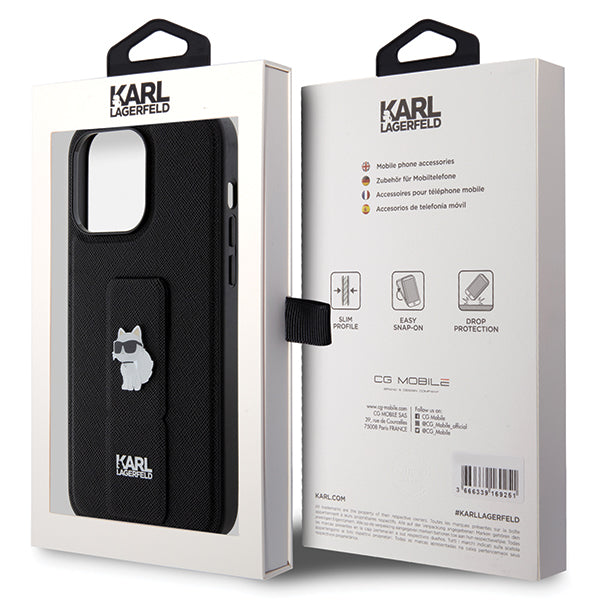 Ovitek MagSafe za Apple iPhone 14 Pro Max, Karl Lagerfeld, Saffiano Gripstand Choupette, črn