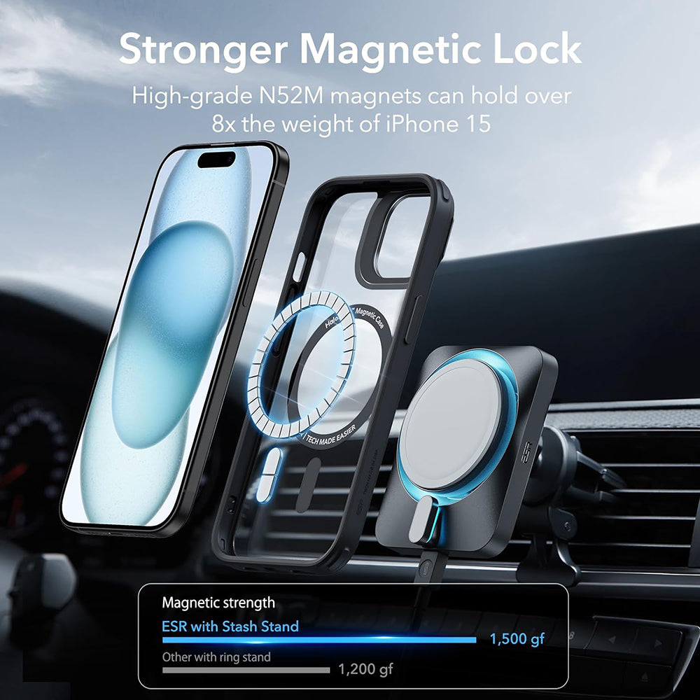 MagSafe ovitek za Apple iPhone 15, ESR, Classic Hybrid Kickstand, Črno prozoren