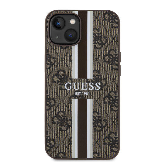 Ovitek MagSafe za Apple iPhone 15, Guess, 4G Printed Stripes, rjava