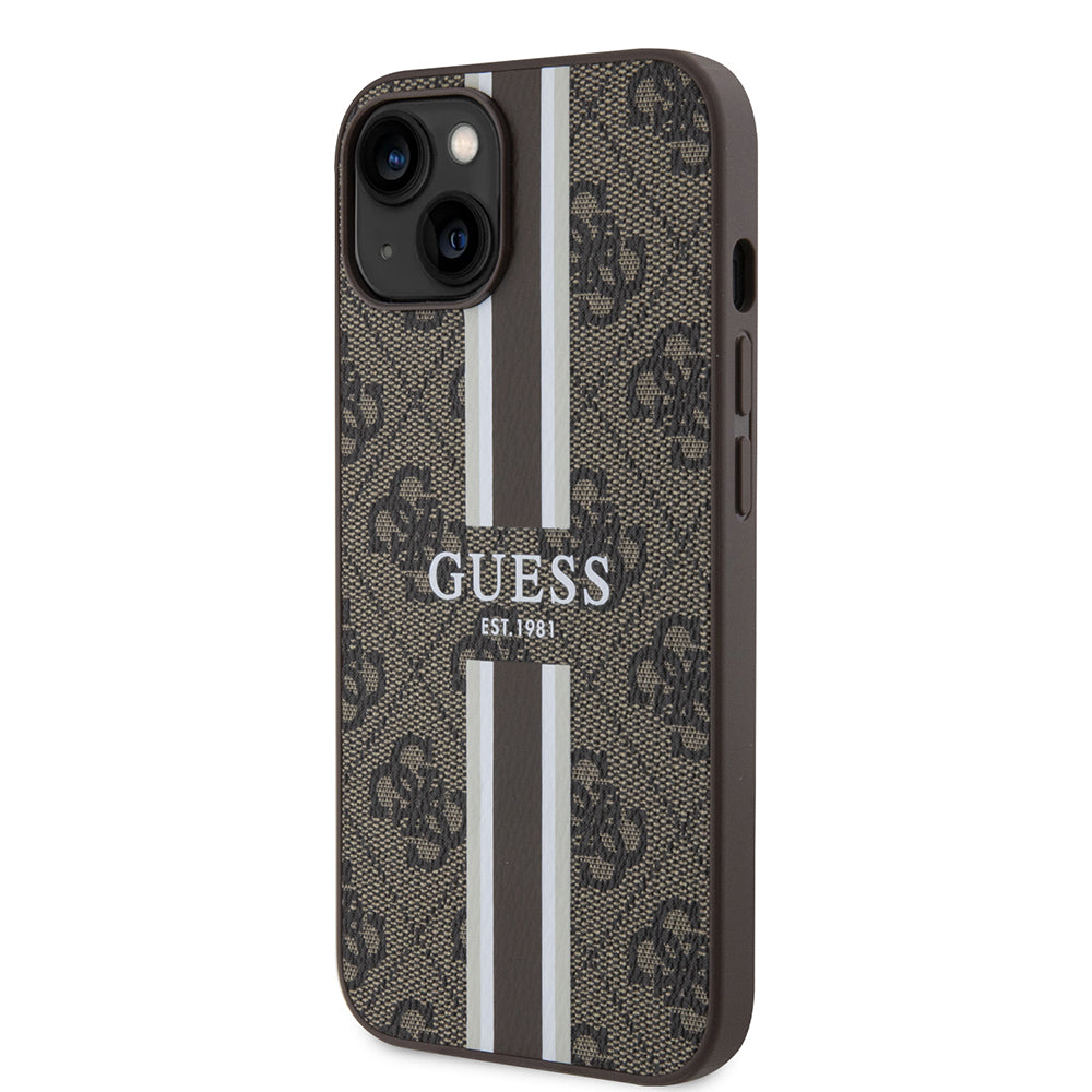 Ovitek MagSafe za Apple iPhone 15, Guess, 4G Printed Stripes, rjava