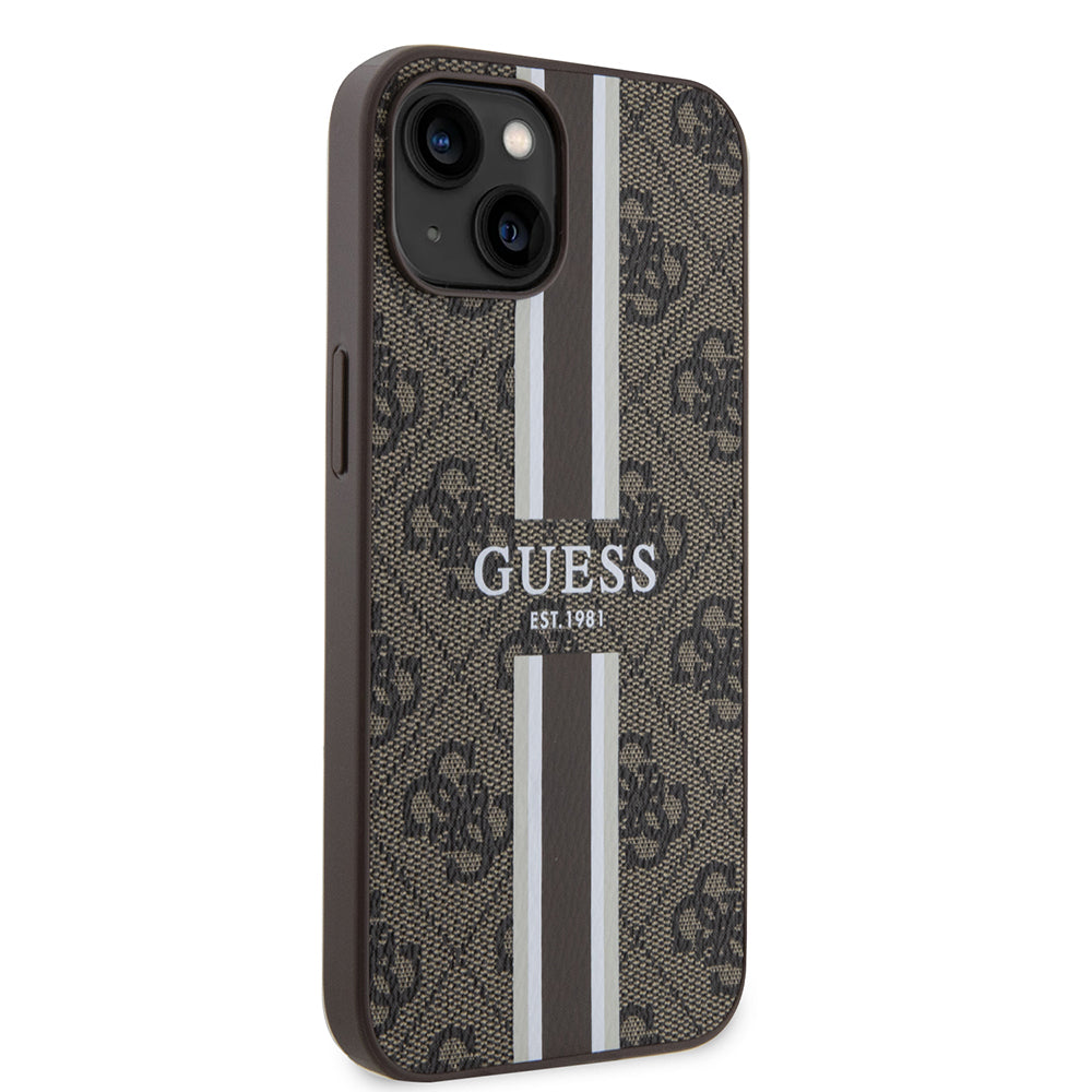 Ovitek MagSafe za Apple iPhone 15, Guess, 4G Printed Stripes, rjava