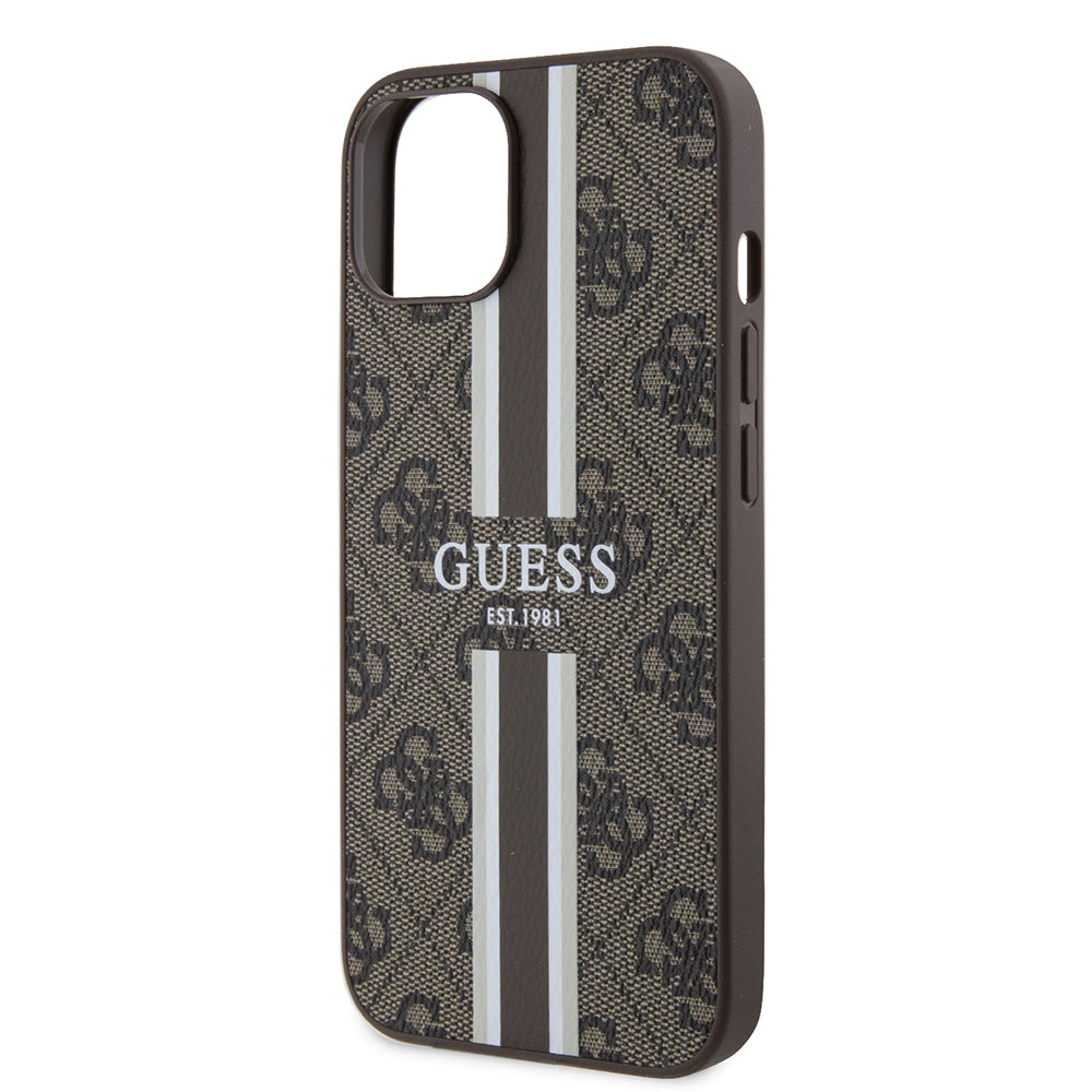Ovitek MagSafe za Apple iPhone 15, Guess, 4G Printed Stripes, rjava