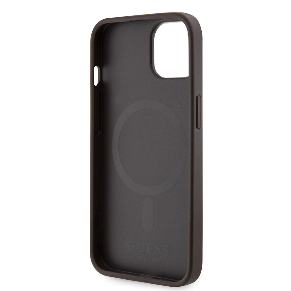 Ovitek MagSafe za Apple iPhone 15, Guess, 4G Printed Stripes, rjava