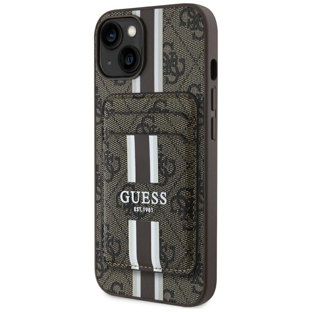 Ovitek MagSafe za Apple iPhone 15, Guess, Cardslot 4G Stripes, Rjava