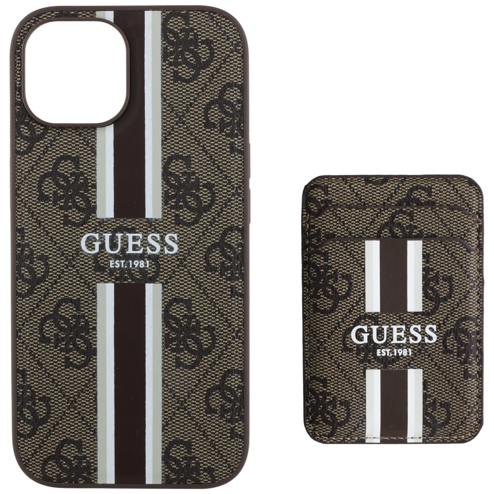 Ovitek MagSafe za Apple iPhone 15, Guess, Cardslot 4G Stripes, Rjava