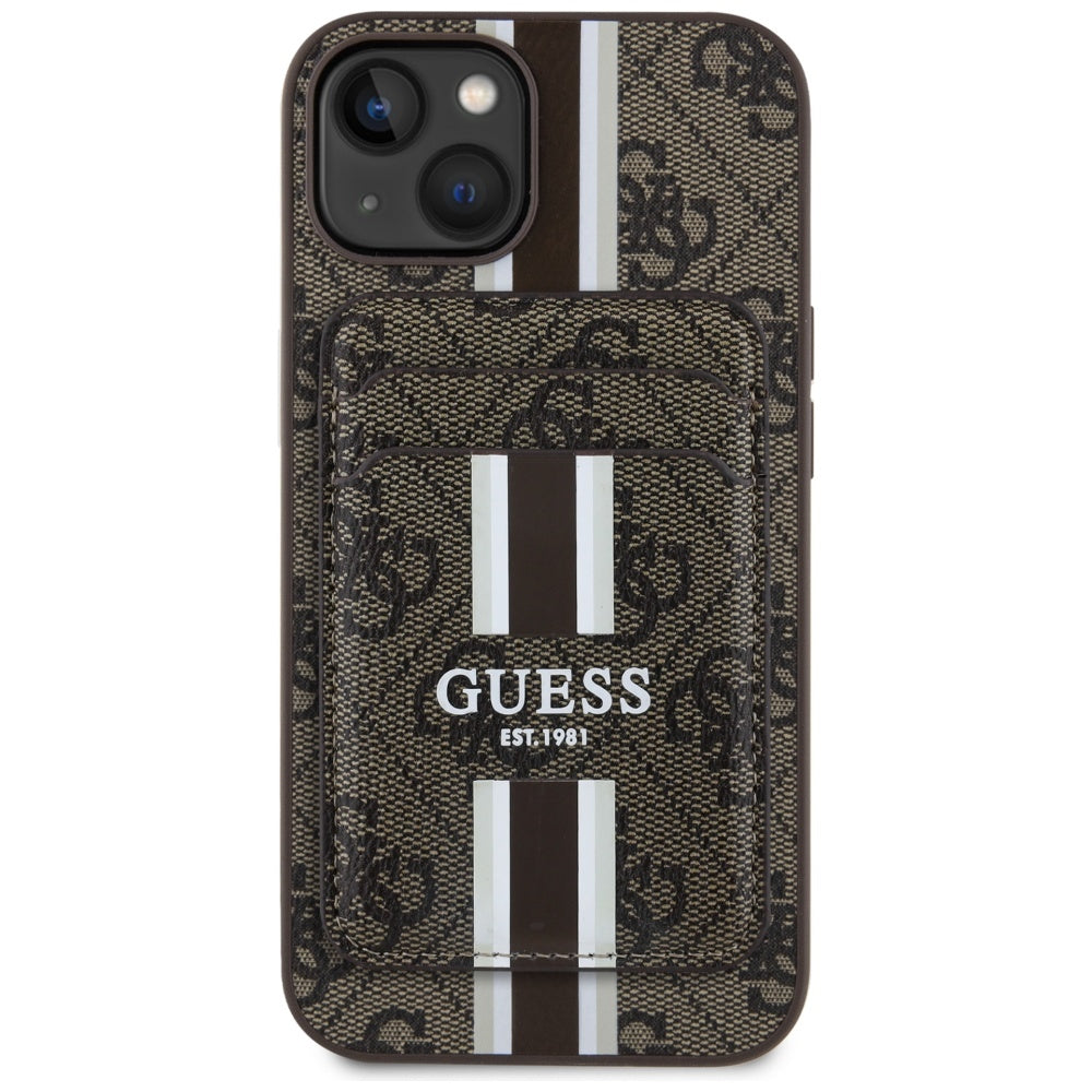 Ovitek MagSafe za Apple iPhone 15, Guess, Cardslot 4G Stripes, Rjava