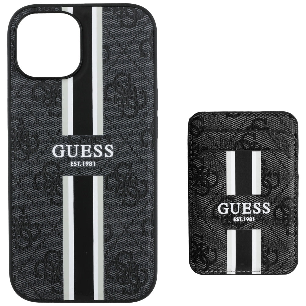 Ovitek MagSafe za Apple iPhone 15, Guess, Cardslot 4G Stripes, Črn