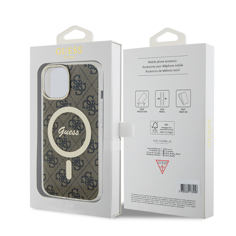 Ovitek MagSafe za Apple iPhone 15, Guess, IML 4G, Rjava