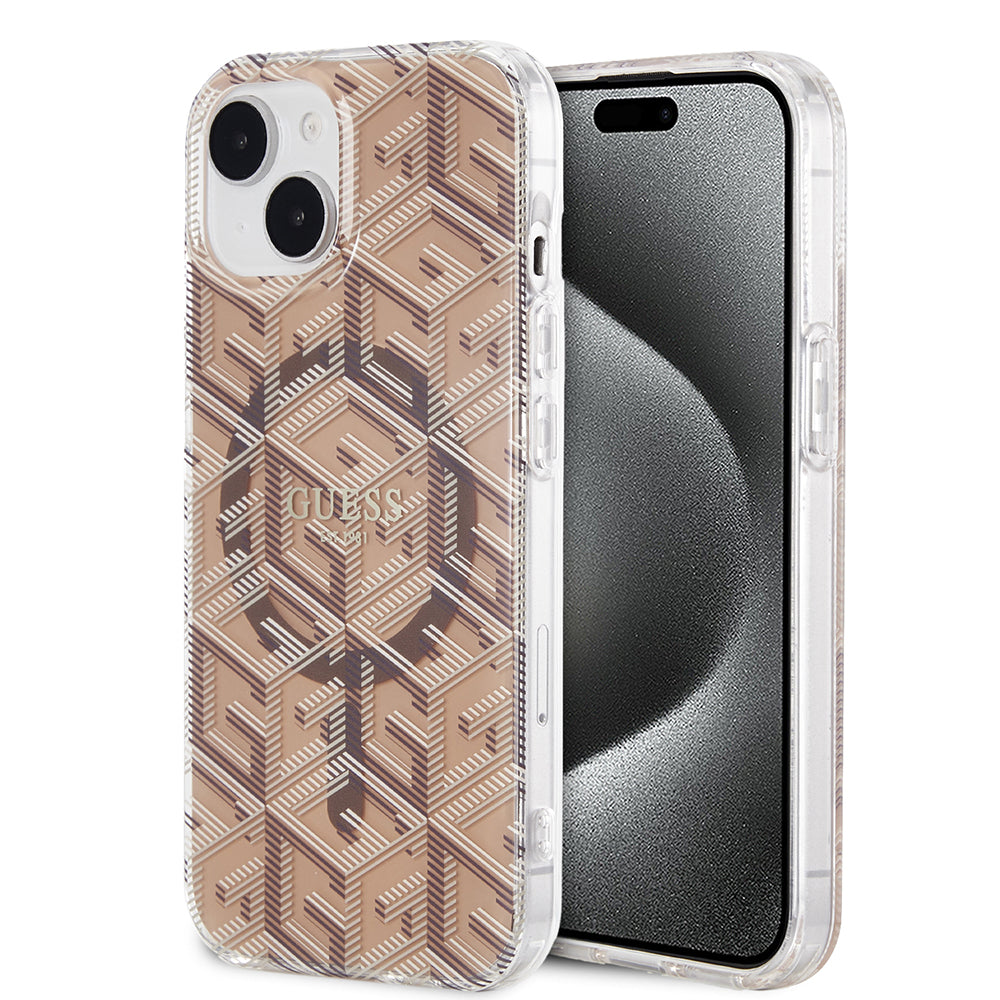 Ovitek MagSafe za Apple iPhone 15, Guess, IML Gcube, Rjava