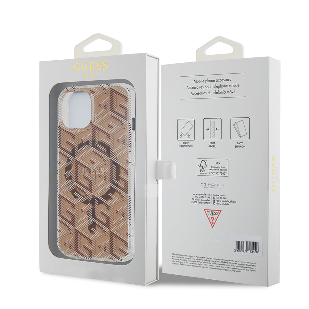 Ovitek MagSafe za Apple iPhone 15, Guess, IML Gcube, Rjava