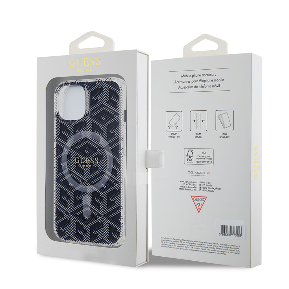 Ovitek MagSafe za Apple iPhone 15, Guess, IML Gcube, Črna