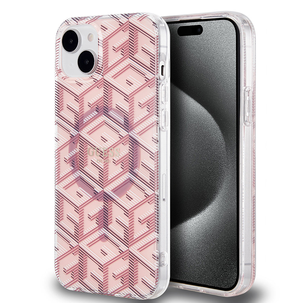 MagSafe Case for Apple iPhone 15, Guess, IML Gcube, Pink