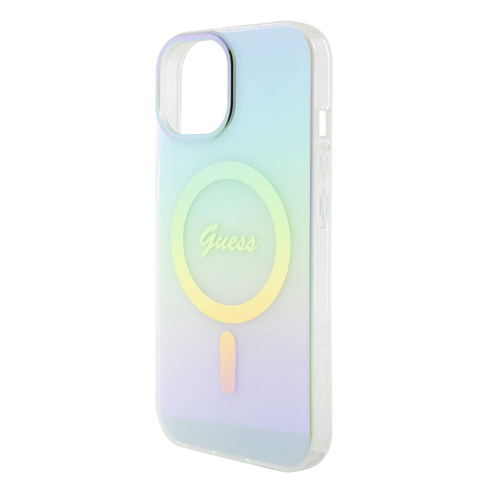 Ovitek MagSafe za Apple iPhone 15, Guess, IML Iridescent, Turkizna