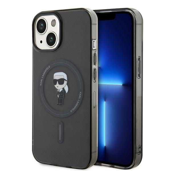 Ovitek MagSafe za Apple iPhone 15, Karl Lagerfeld, IML Ikonik Karl, Črn