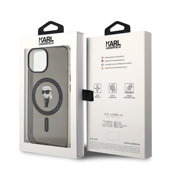 Ovitek MagSafe za Apple iPhone 15, Karl Lagerfeld, IML Ikonik Karl, Črn