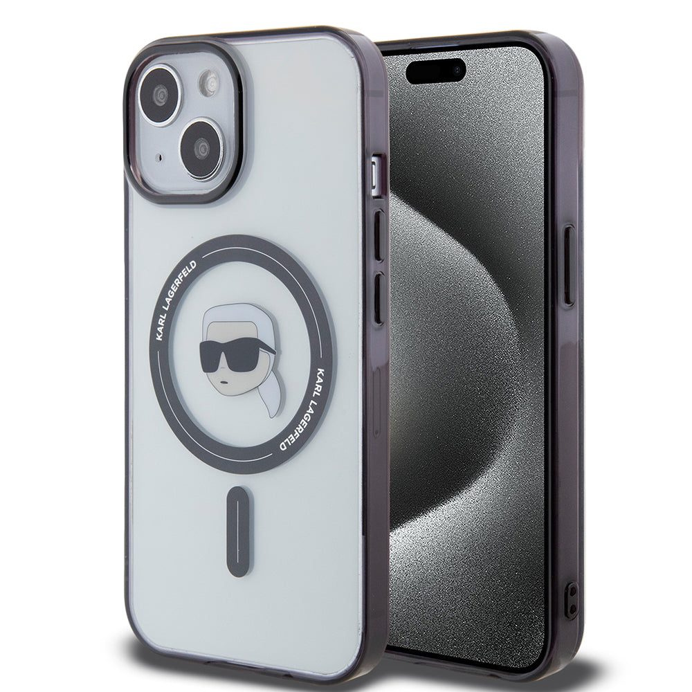 Ovitek MagSafe za Apple iPhone 15, Karl Lagerfeld, IML Karl's Head, Prozoren