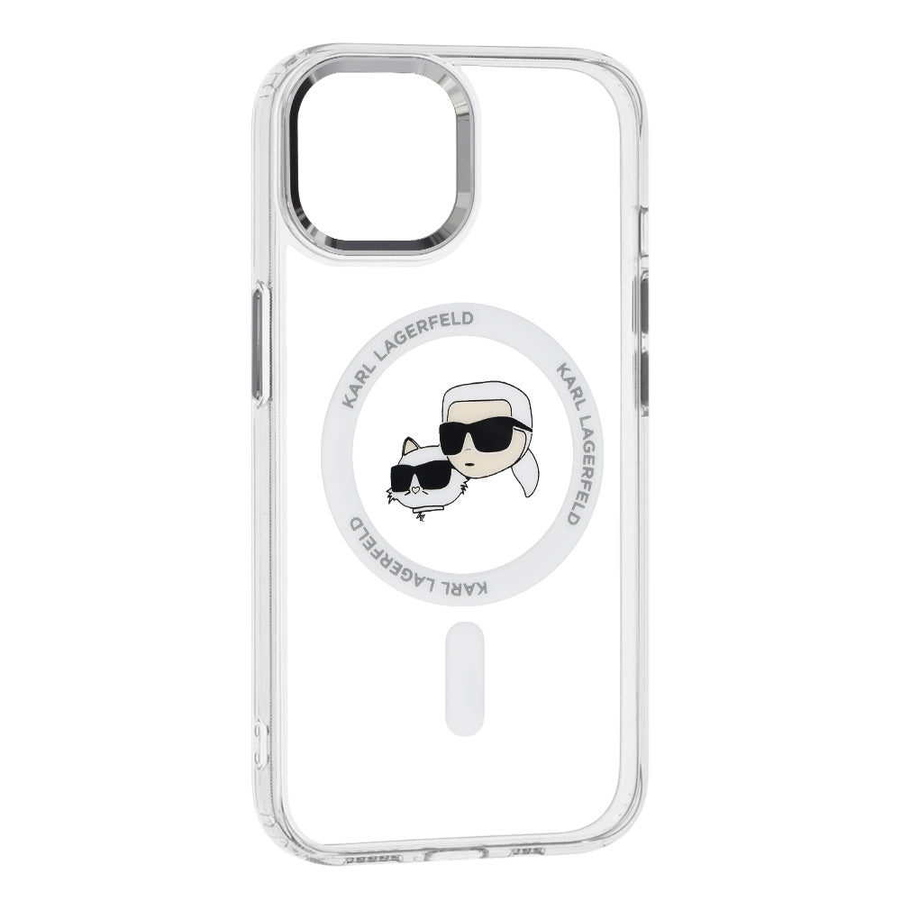 Ovitek MagSafe za Apple iPhone 15, Karl Lagerfeld, IML Metal Karl & Choupette's Heads, Bela
