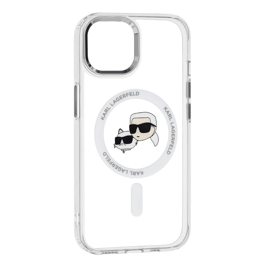 MagSafe Case for Apple iPhone 15, Karl Lagerfeld, IML Metal Karl & Choupette's Heads, White