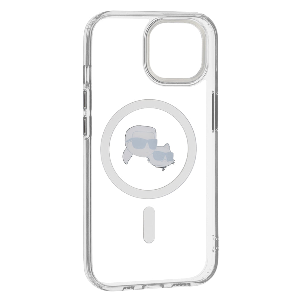 Ovitek MagSafe za Apple iPhone 15, Karl Lagerfeld, IML Metal Karl & Choupette's Heads, Bela
