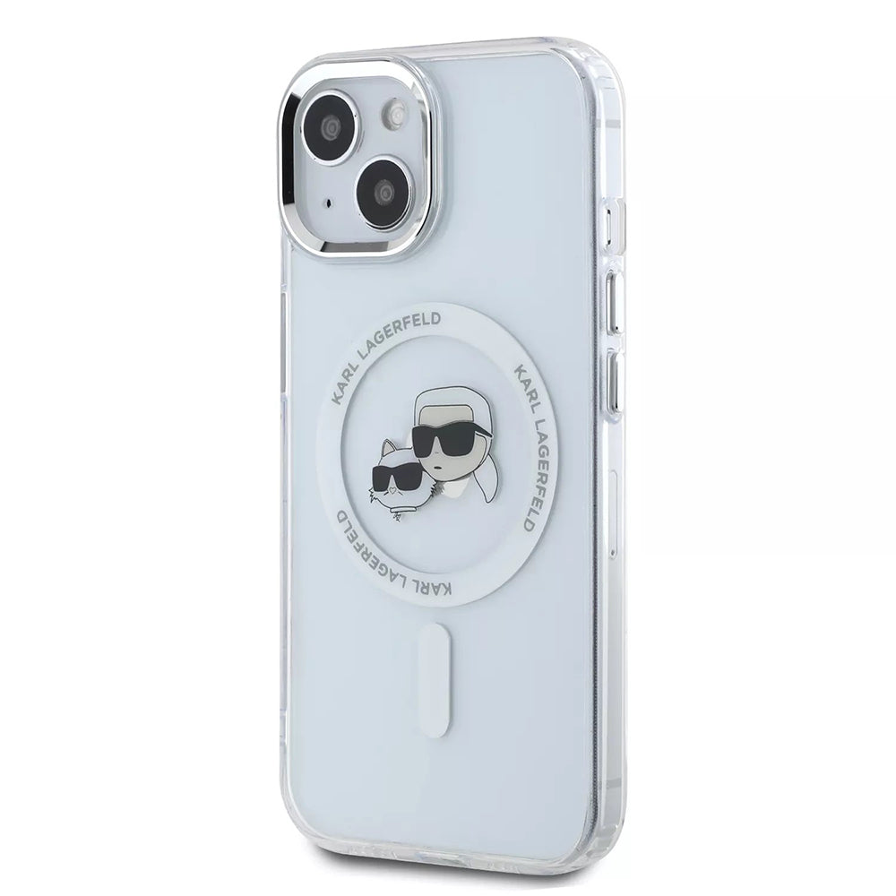 Ovitek MagSafe za Apple iPhone 15, Karl Lagerfeld, IML Metal Karl & Choupette's Heads, Bela