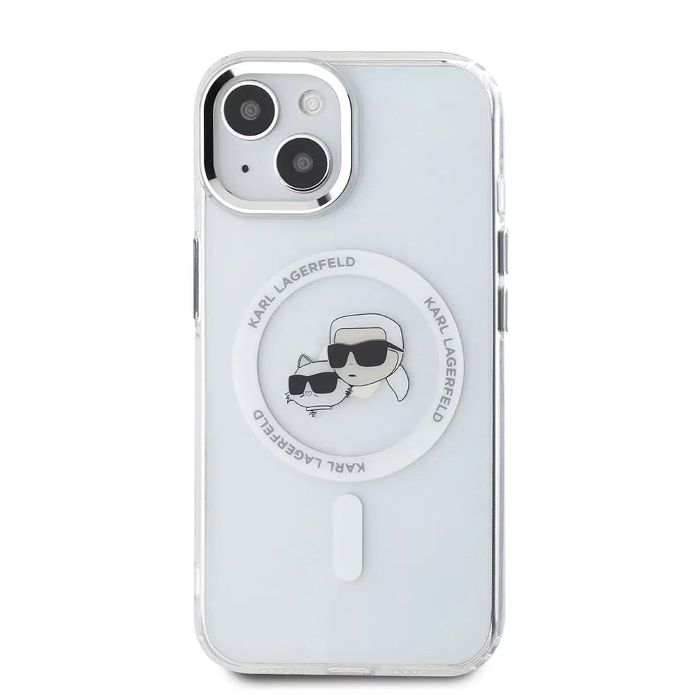 Ovitek MagSafe za Apple iPhone 15, Karl Lagerfeld, IML Metal Karl & Choupette's Heads, Bela