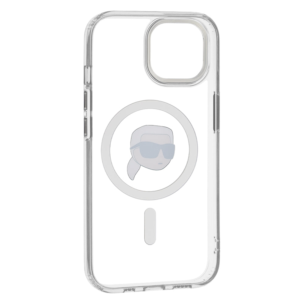 Ovitek MagSafe za Apple iPhone 15, Karl Lagerfeld, IML Metal Karl's Head, Bela